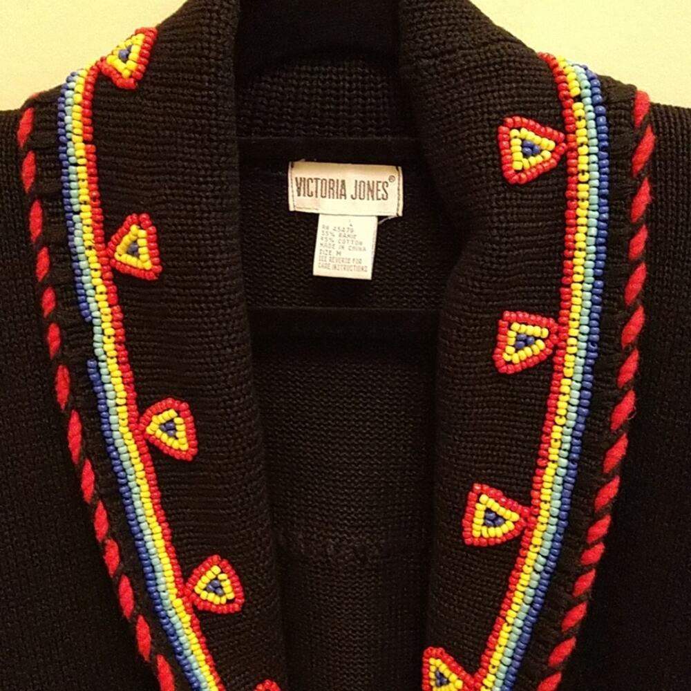 Victoria Jones Black Beaded Cardigan size Medium - Picture 2 of 8